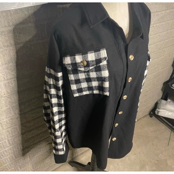 Haptics by Holly Harper Black Buffalo Plaid Sleeve Shirt Jacket Womens 1X - Picture 3 of 5